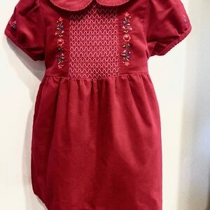 Little Me Burgundy Embroidered Kids Dress